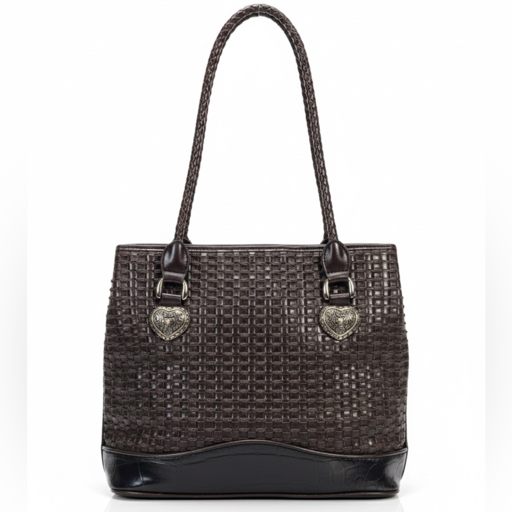 Vegan Marla Boho Woven Faux Leather Hobo Brown Faux Braided EUC Vintage 90’